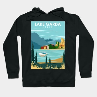 Lake Garda Italy Vintage Minimal Retro Travel Poster Hoodie